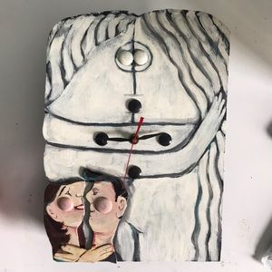 Clock painting wood hand made and artist painted